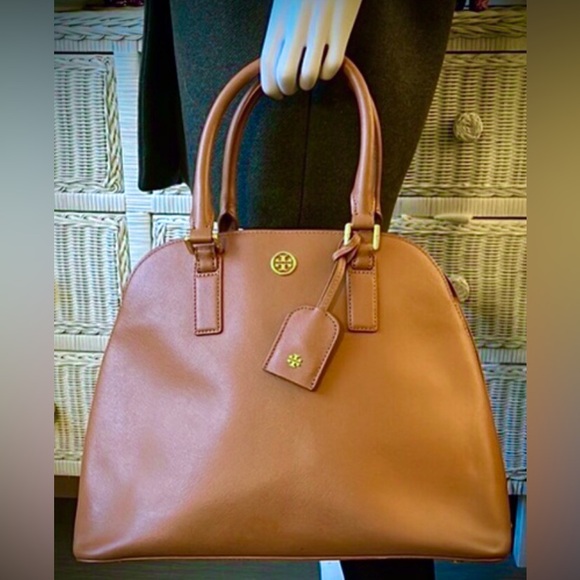 Tory Burch Robinson Open Fome Leather 2 Way Satchel bag tan color Authenticated - Picture 1 of 11